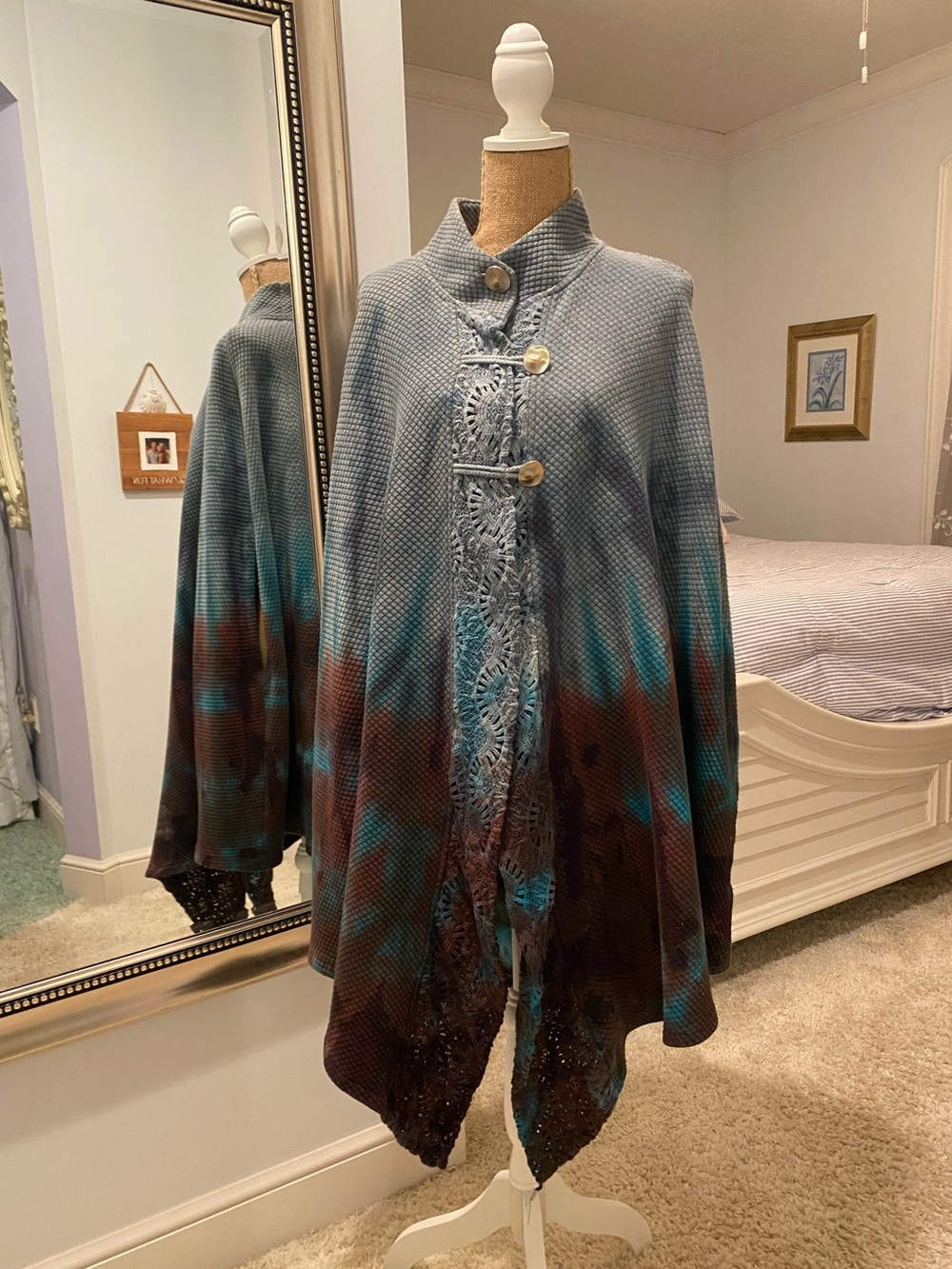 ART of CLOTH. Women's Gradient Teal Brown Knit Swing Poncho/Coat. ONE SIZE